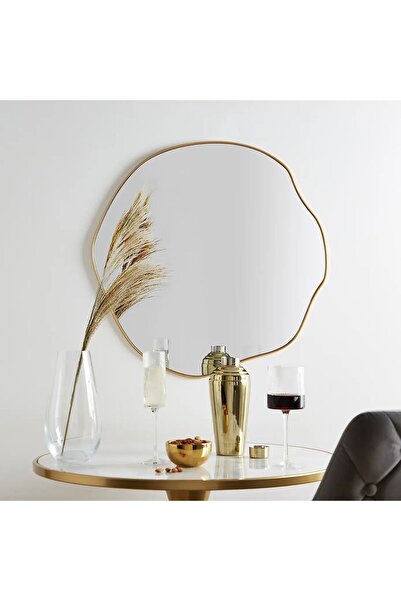 MKS Design 85x85 Gold Çerçeveli Asimetrik Duvar Dekor Aynası / Asimetrik Ayna / Konsol Aynası / Düzensiz Ayna