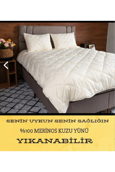 GENÇEV HOME COLLECTİONS 155*215 100% Merino Single Wool Quilt - Inner Padding 100% Cotton Outer Fabric, Washable