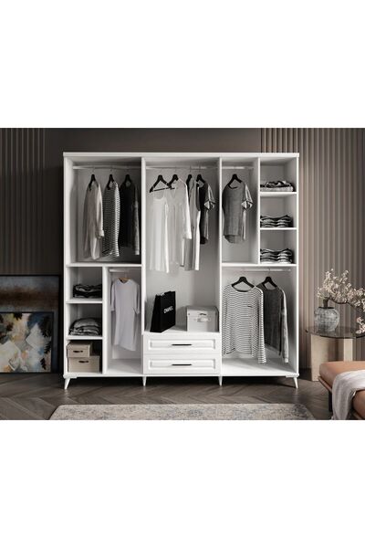 GuneyStore Ücretsiz Montaj Komple Mdf Gözde 6 Kapaklı Beyaz Gardırop