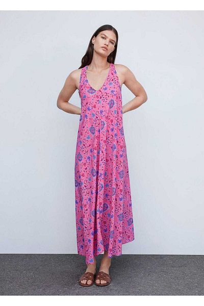 MANGO Woman Floral φόρεμα με λαιμόκοψη V