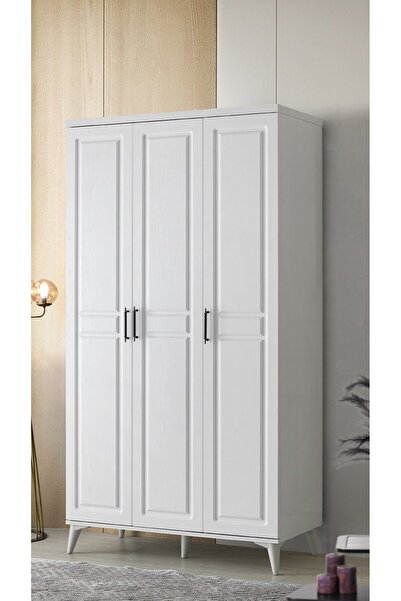 GuneyStore Ücretsiz Montaj Komple Mdf Sport 3 Kapaklı Beyaz Gardırop Elbise Dolabı Gardolap