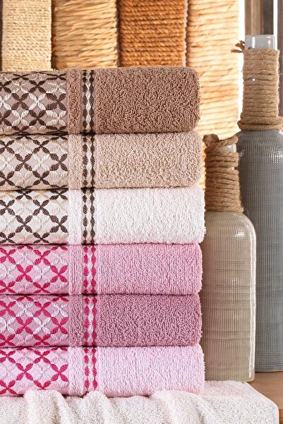 BİNNUR HOME Kostkovaný 50x90 cm 6dílný antibakteriální ručník na ruce a obličej | Bavlna