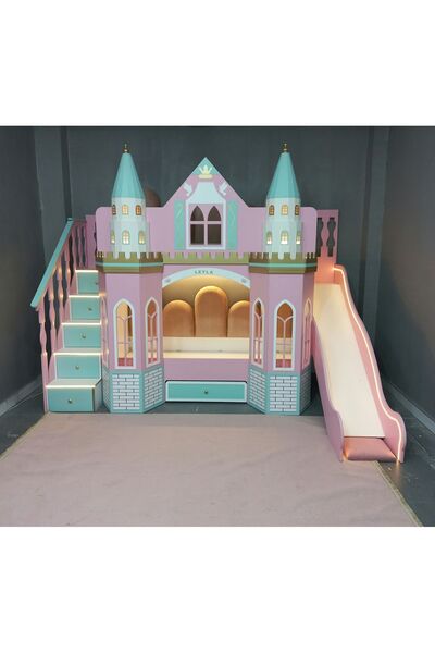 bebetu mobilya MASAL KAYDIRAKLI NEON LEDLİ RANZA