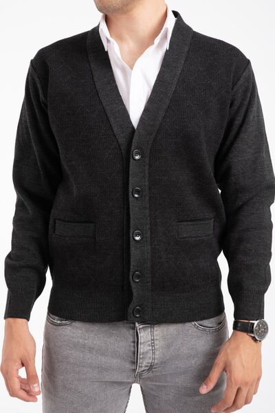 Mutlu City Men's Middle Age and Above Knitwear Knitted Acrylic Winter Dad Cardigan 2057-grey-buttoned