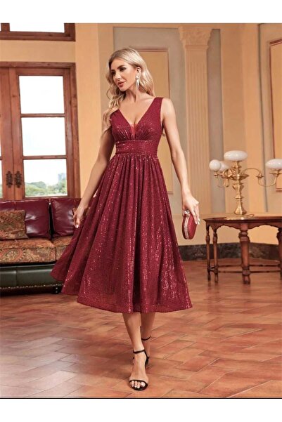 elissaa kalın askılı v yaka göğüs dekolteli abiye elbise