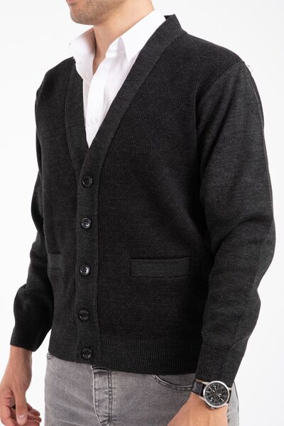 Mutlu City Men's Middle Age and Above Knitwear Knitted Acrylic Winter Dad Cardigan 2057-grey-buttoned