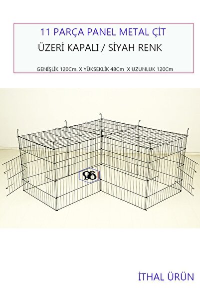 ORBO - Köpek/kedi Çiti Kafesi 120cm.x60cmx48cm- * Ltip* Oyun Eğitim Alanı 11 Parça Panel Çit- Siyah