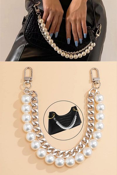 Emtory Home 30 Cm Lock Strap Bag Accessory - Gold Wallet Strap with Chain and Pearl