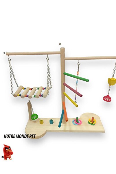 NOTREMONDEPET Ahşap Kuş Oyun Platformu Köprülü Salıncaklı Zeka Oyunlu Kuş Fiğ...