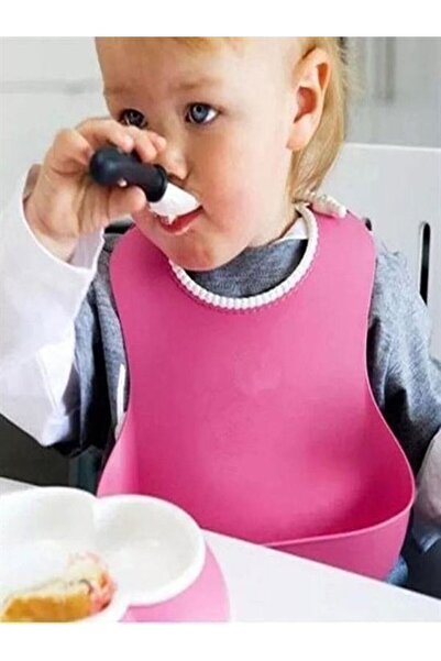 mrtbilisim Children's Baby Bib Spill Prevention Bendable Pink Baby Bib Silicone