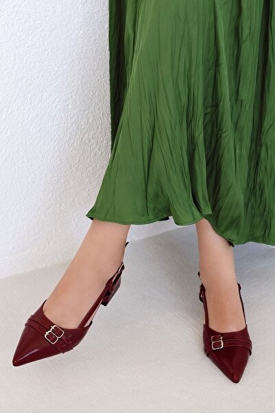 POLKA STORE More Patent Leather Open Back Pointed Toe Helmet Short Block Heeled Mary Jane Women's Shoes