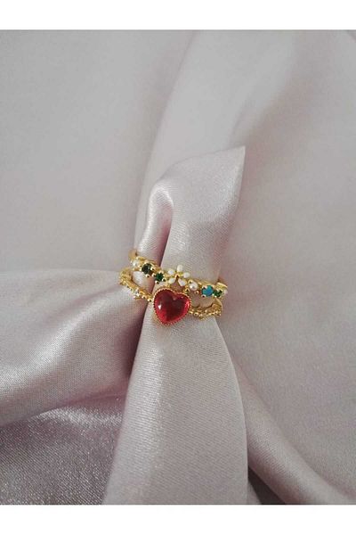 Judas Takı Women's Red Heart Floral Ring