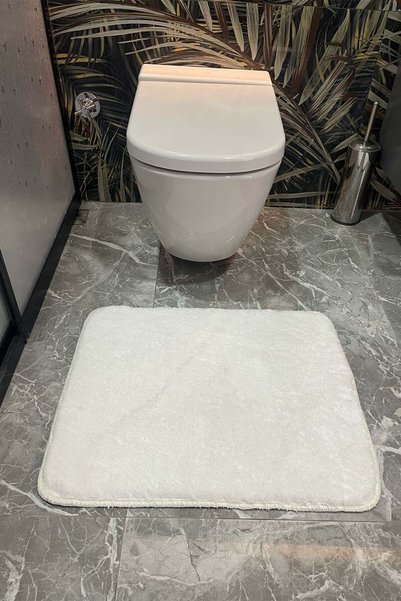 tropikal home 2-Piece Washable Non-Slip Base Post White Bathroom Rug Plush Carpet Toilet Seat Set