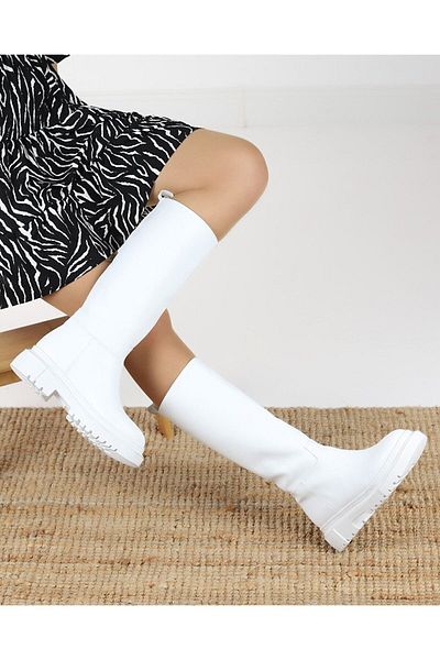 Demashoes Λευκές αδιάβροχες μπότες νέας σεζόν με χοντρή σόλα μέχρι το γόνατο