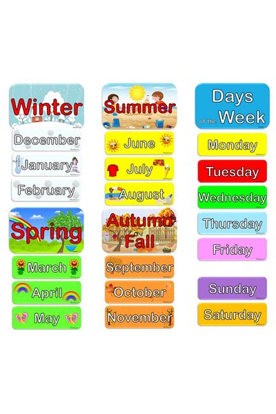 Okuling Magnetic English Word Cards Flashcards - Days, Months, Seasons / Days, Months, Seasons
