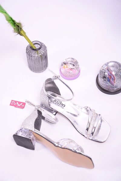 Demashoes Pantofi cu toc detaliați din piatră cu toc transparent pentru fete
