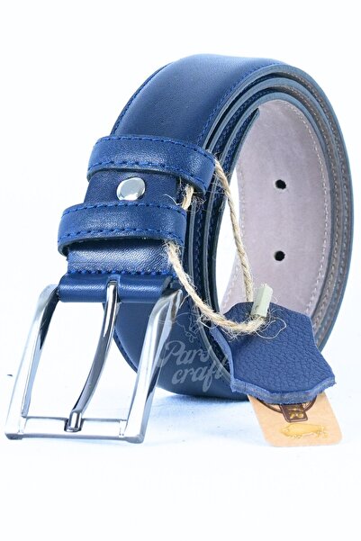 Parscraft Curea Bărbați din piele naturală 3,5 cm Cusături Bleumarin Curea cl...