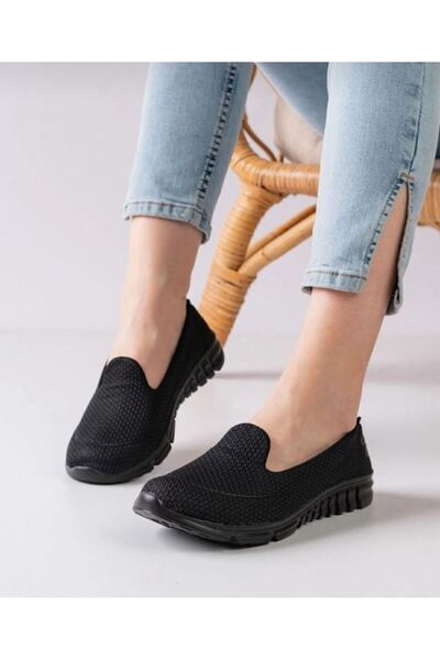Demashoes Balerini de zi cu zi ortopedici fără șireturi cu talpă cu memorie neagră