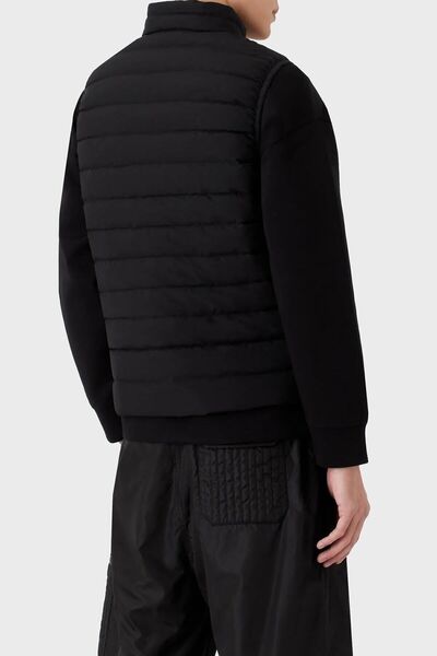 Emporio Armani Men's Stand Collar Insulated Brand Logo Zippered Black Sports Vest 8n1bq1 1nlrz-0999