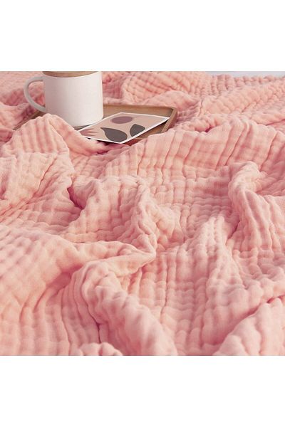 EVYA Oversized 230x240cm 4 στρώσεων Muslin Pique Οργανικό 100% βαμβάκι απαλό ροζ δροσερό κάλυμμα κρεβατιού