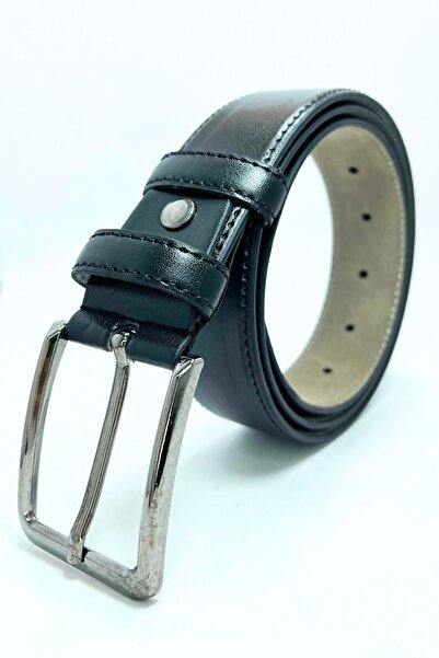 Parscraft Ανδρική ζώνη από κλασικό ραμμένο μαύρο δέρμα Vegan 3,5 cm