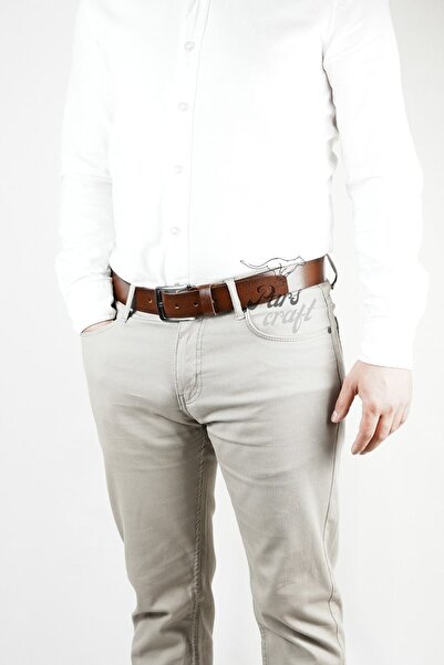 Parscraft Γνήσιο ανδρικό δέρμα μπαμπάς ζώνη 4 εκ. Καφέ τζιν υφασμάτινο παντελόνι Αθλητική ζώνη