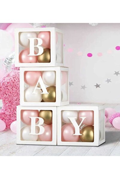 SÜS EVİ مجموعة صندوق أبيض شفاف مكتوب عليه Baby، صندوق للأطفال لحفلات ولادة ال...