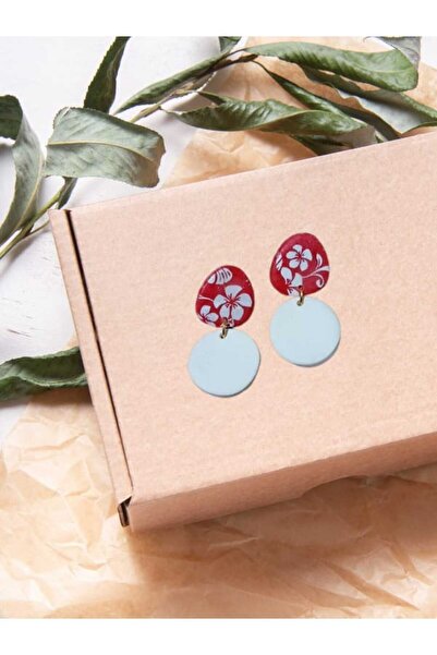Karşı Köyden Red and White Polymer Clay - Special Design Earrings with Flower Detail