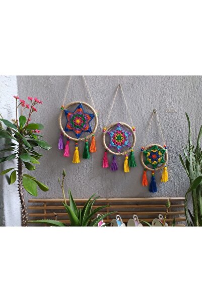 Süs Dükkanı El Emeği Makrome Mandala Hediyelik Bahçe Balkon Teras Duvar Süsü ...