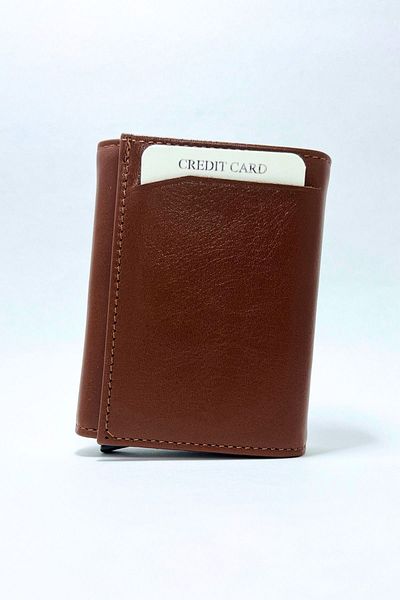 Parscraft Suport pentru carduri portofel cu mecanism automat, 100% piele naturală