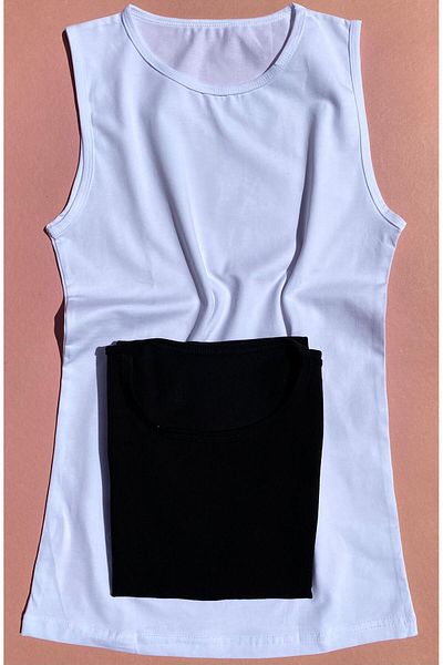 VicTroy White and Black Sleeveless Cotton Soft Women's Tank Top - 2 Pieces