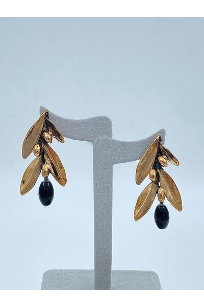 Dükkan Leyla Zeytin Küpe Bronz ve Siyah Akik