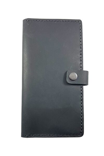 Parscraft Handmade Unisex Genuine Leather Long Phone Wallet Crazy (antique) Black