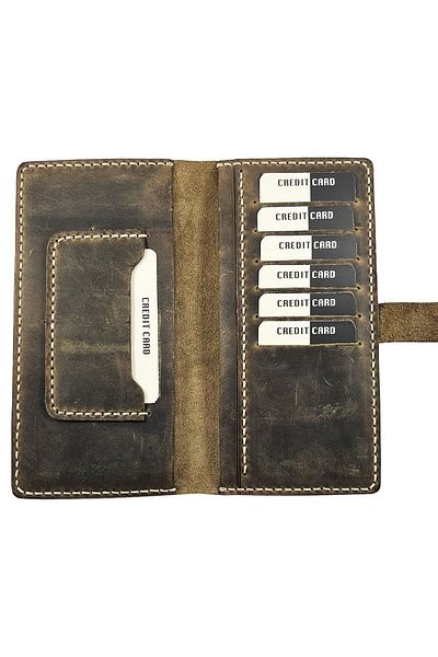 Parscraft Handmade Unisex Genuine Leather Long Phone Wallet Crazy (tumbled) Brown