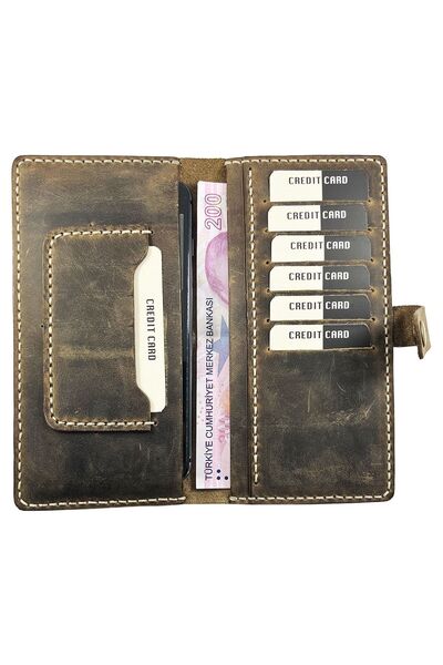 Parscraft Handmade Unisex Genuine Leather Long Phone Wallet Crazy (tumbled) Brown