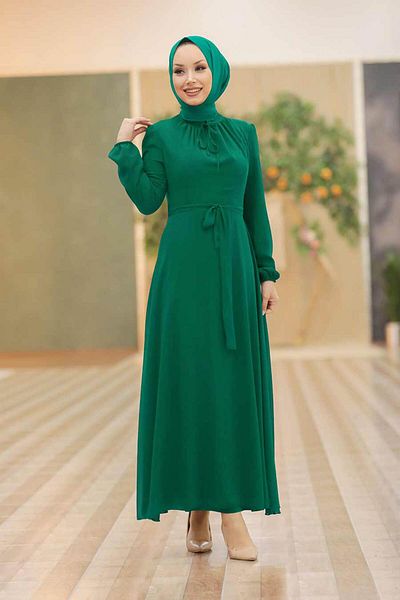 Neva Style - Rochie Hijab verde cu centura 27922y