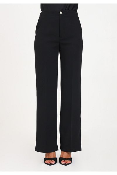 Liu Jo Women's Loose Leg Wide Cut Regular Waist Black Pants WF3148T7982-22222