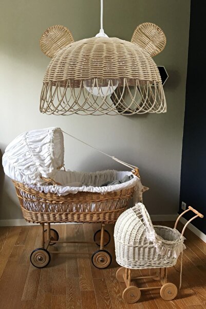 Belkıs Rattan Rattan, Bambu, Hasır Sarkıt Avize Tavşan, Ayı Kulak Çocuk Odası Beyaz Duy