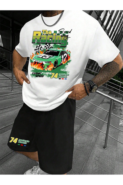 SeusCraft Tricou și pantaloni scurți Racing 74 - Combinație alb-negru cu gule...