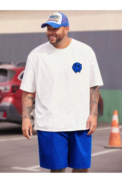 coolart Бяла и синя тениска и шорти с емблема Emoji - комплект с велосипедна яка