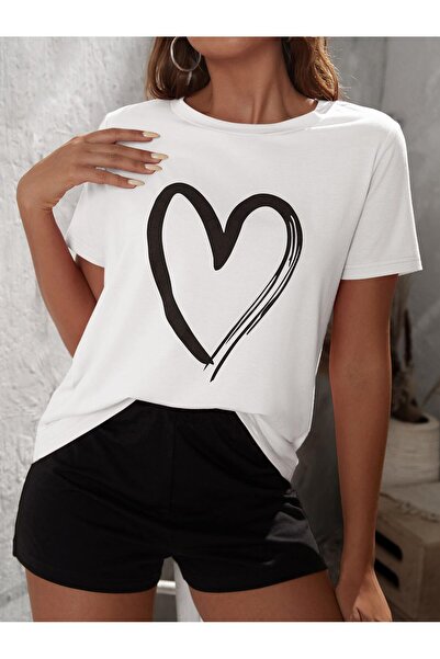SeusCraft Tricou și pantaloni scurți cu inimă mare, alb și negru - Combinație...