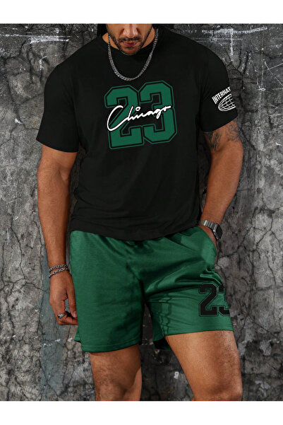 SeusCraft Σετ μπλουζάκι και σορτς Chicago 23 - Μαύρο Nefti Green T-shirt με λ...