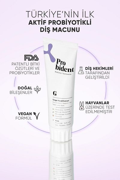 Probident Probiotic Grape Seed - Fluoride-Free, Extract Added Toothpaste & Tongue Cleaning Apparatus