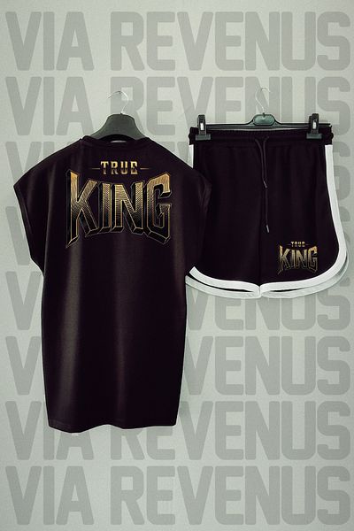 Vordevia True King Black Sports T-shirt and Shorts Set - Crew Neck, Zero Sleeve