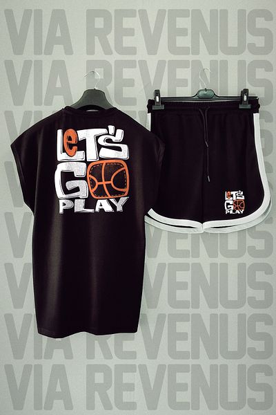 Vordevia Let's Go Play - Black Crew Neck Sports T-Shirt and Shorts Set