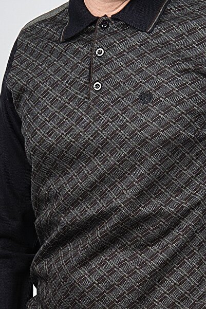 Pelikan Чоловічий светр з поло з візерунком на ліктях і коміром-поло 1577423 Темно-синій