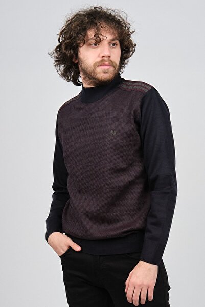 Pelikan Чоловічий напівдовгий светр з деталями на плечах 1577724 Синій