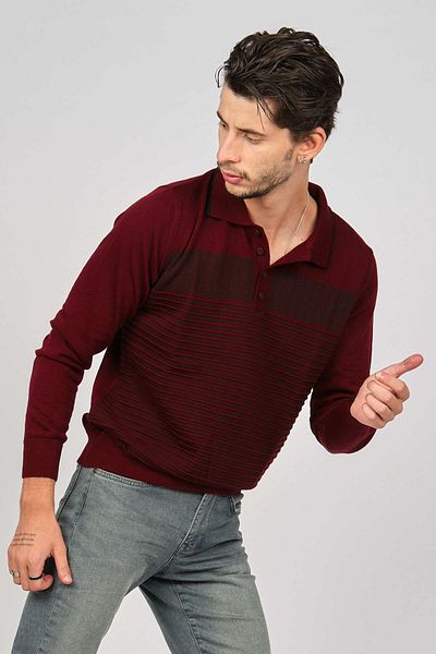 Desen Triko Pulover din lână cu model polo pentru bărbați 0249642 Roșu Claret