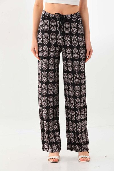 Sistas Women's Waist-Tied Patterned Comfortable Form Trousers 23397 Black