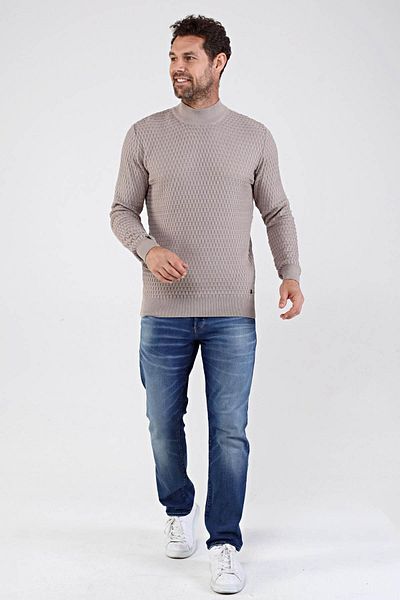Çizgi Triko Men's Half Turtleneck Cotton Knitwear Sweater 4653b Beige